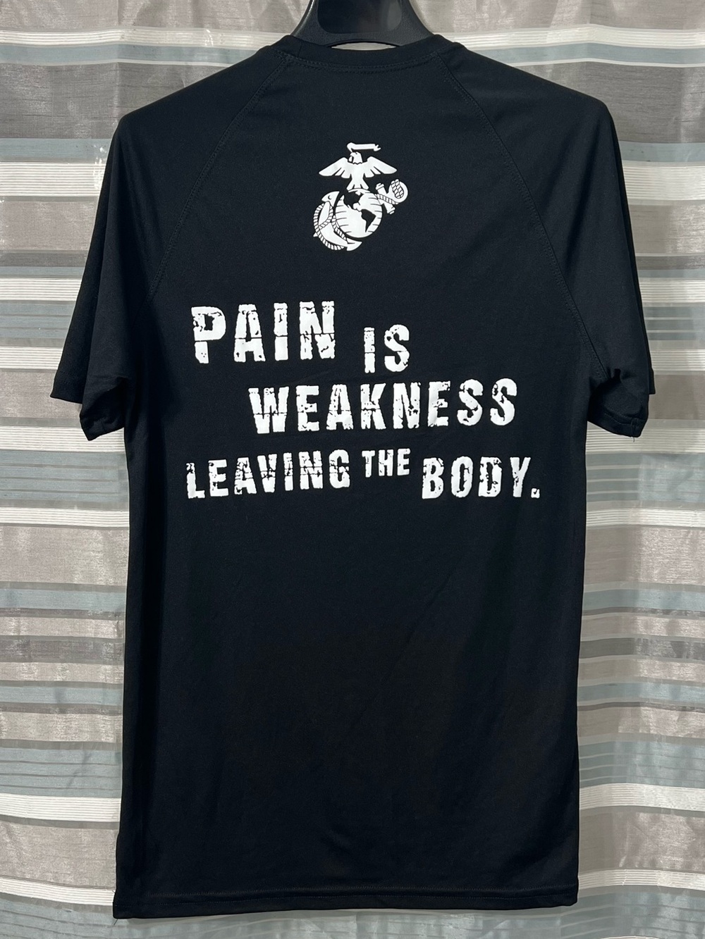 U.S. Marines Black Men's Training Tee - "Pain Is Weakness Leaving The Body”